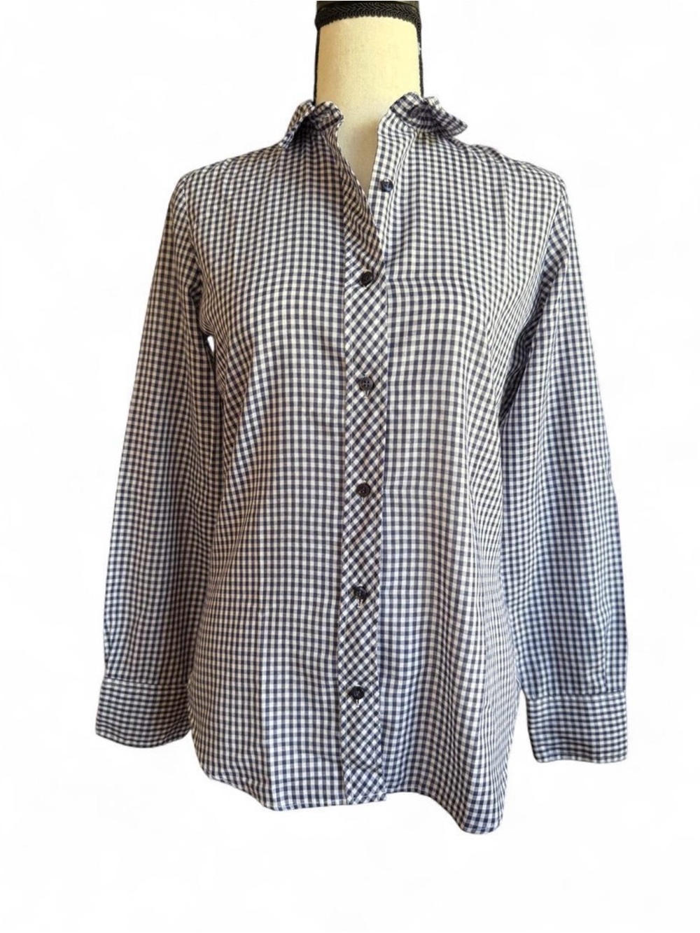 Vintage Wrangler Western Shirt Womens 9 Made in USA 1997 Gingham Navy Blue S 90s